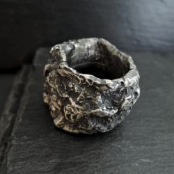 ciężki srebrny surowy szeroki pierścień